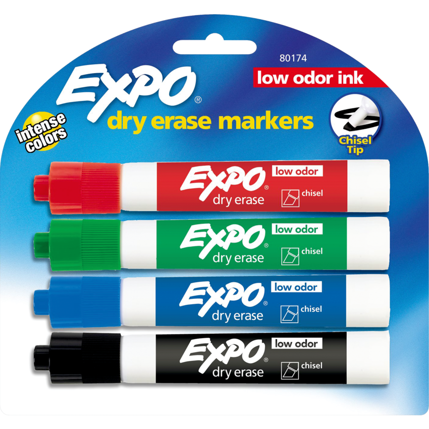 EXPO Dry Erase Markers 4/PK, Chisel, Asst Monk Office