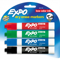 EXPO Dry Erase Markers 4/PK, Chisel, Asst