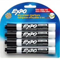 Expo® Low Odour Dry Erase Markers Chisel tip 4/pkg Black