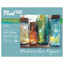 Fluid 100 Watercolour Paper Hot Press Pochette 8" x 10" 12sheets
