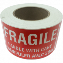 Peel and Stick Label Rolls Fragile Red/White 500 labels/roll