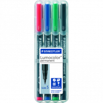 Staedtler® Lumocolor® Markers Permanent Super-Fine Tip Assorted Colours 4/pkg