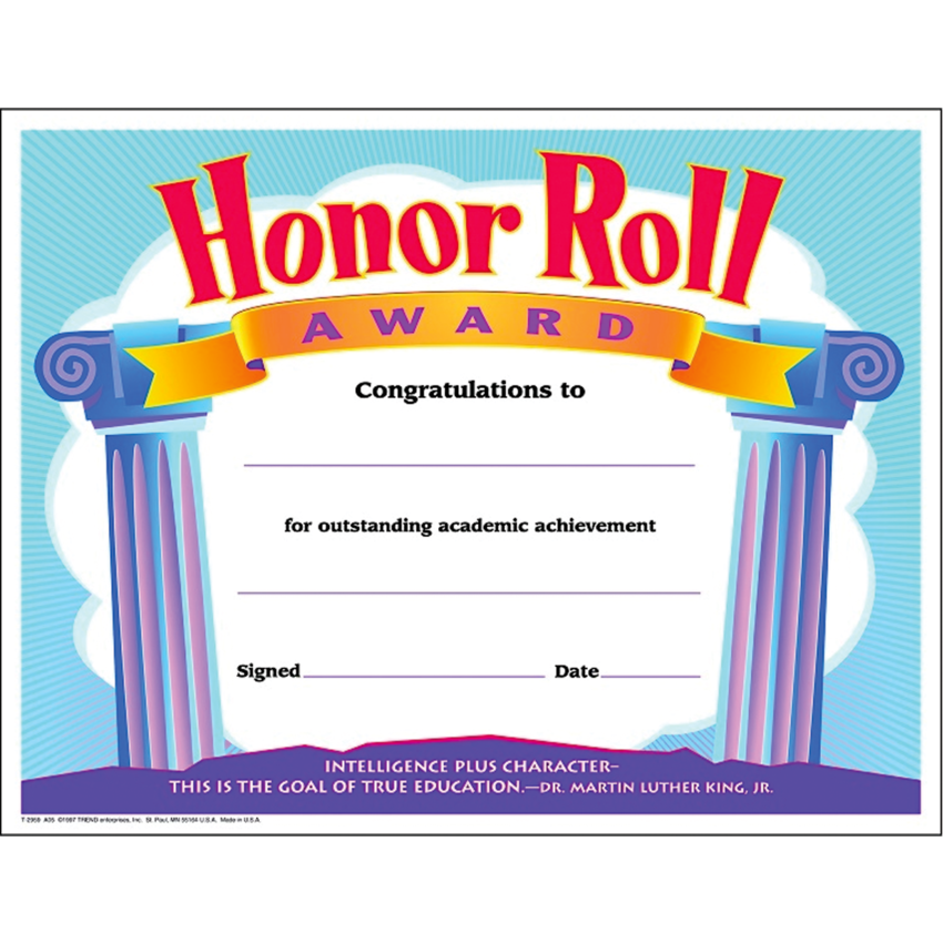 Trend® Colourful Classics Honor Roll Award Certificates 8-1/2