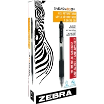 Zebra Sarasa&trade; dry X20 Retractable Gel Pens 0.7mm Black 12/box