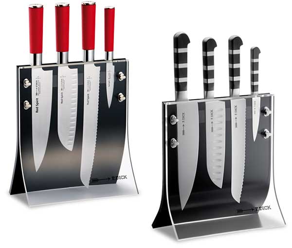F.DICK Red Spirit and 1905 Series 4-Piece Knife Sets in Acrylic Knife Holders