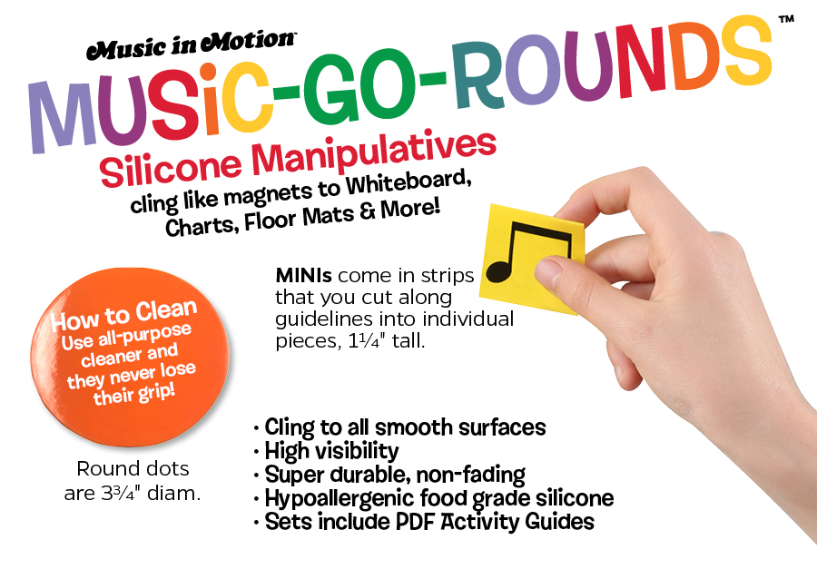 Music-Go-Rounds MINI Sets (4), DOUBLE STAFF WALL CHART, & 5 Erasable Markers