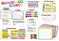 Music-Go-Rounds MINIs (11 sets), 6 WIPE-OFF SINGLE STAFF CHARTS, & GEL CRAYONS