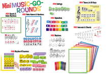 Music-Go-Rounds MINIs (11 Sets), 6 WIPE-OFF DOUBLE STAFF CHARTS, & GEL CRAYONS