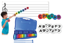 25-NOTE GLOCKENSPIEL + Music-Go-Rounds: ALPHADOTS SET 1 & SHARP/FLAT NOTES  with Giant Staff WALL CHART Set