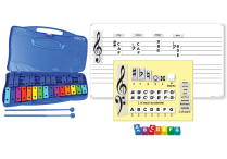 25-NOTE GLOCKENSPIEL + Music-Go-Rounds MINI ALPHADOTS SET 1 & MINI THEORY IN ALL KEYS with Double Staff WALL CHART Set
