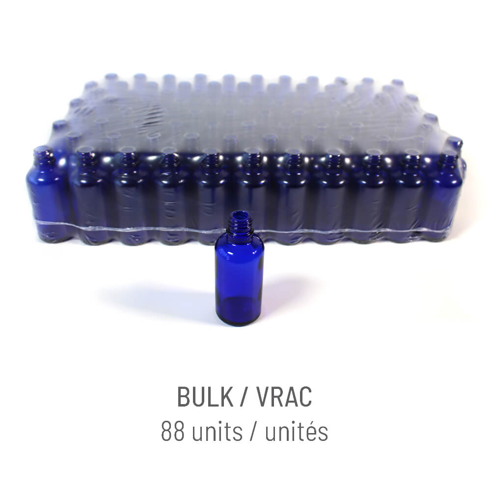Bouteille Verre Bleu 50 ml + Vaporisateur Blanc 18 NTE