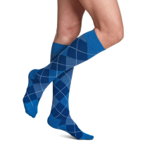Sigvaris Microfiber Shades Women's Stockings, 15-20mmHg, Size B, Royal Blue Argyle