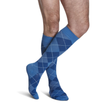 Sigvaris Microfiber Shades Men's Stockings, 15-20mmHg, Size B, Royal Blue Argyle