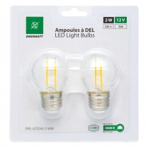 EWL-LEDG45-2-WW   Ampoule a filaments DEL 12V 2W format G45, blanc chaud (paquet de 2)