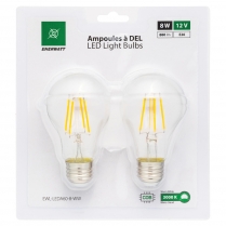 EWL-LEDA60-8-WW   Ampoule a filaments DEL 12V 8W format A60, blanc chaud (paquet de 2)