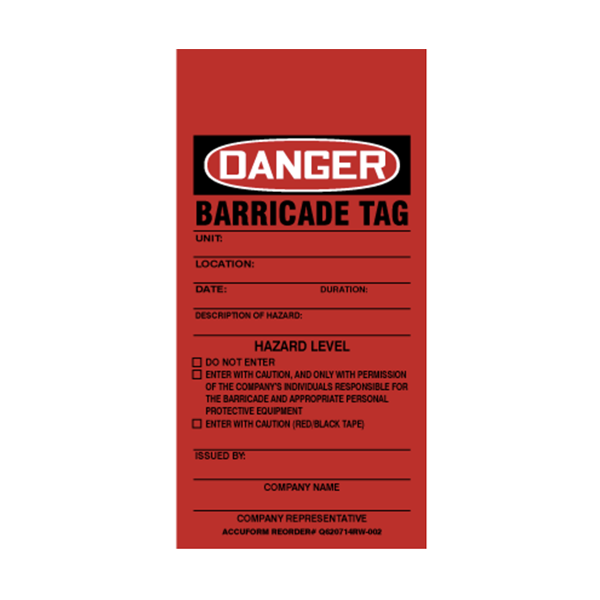 Barricade® Tag Red 3" x 5"