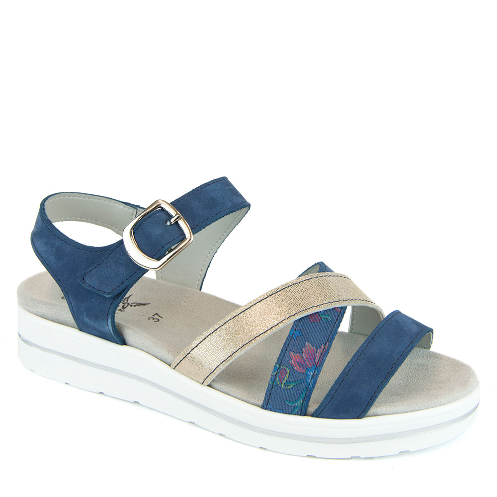 Sandales velcro pour femme en cuir marine