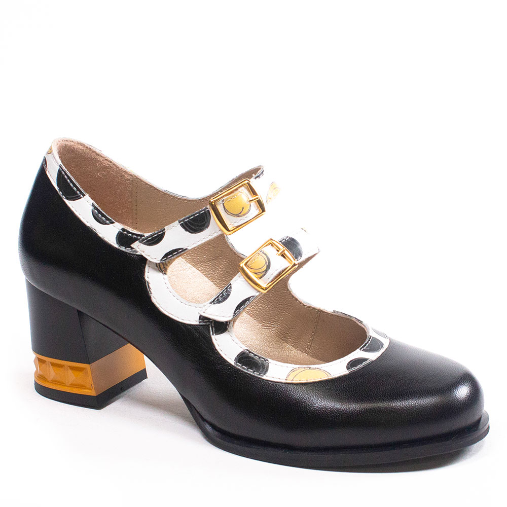 Black leather Mary-Jane for women