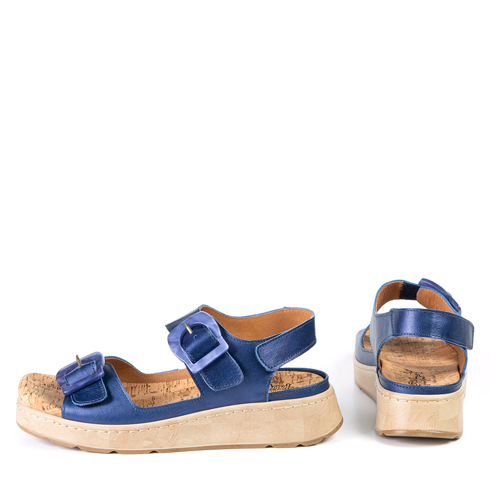 Blue wedge sole sandal for orthotics