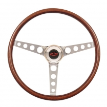 GT3 Classic Wood Steering Wheel w/3 Chrome Spokes & Holes