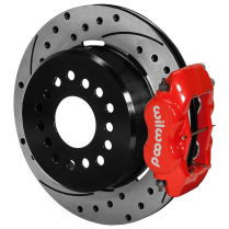 Small Flange Dynalite Drilled Rear Kit w/P-Brake - Red 12"