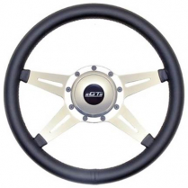 GT3 Retro Satin Slotted 4 Spoke Steering Wheel - Blk Leather