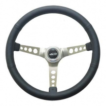GT3 Retro Mustang 4 Hole 3 Spoke Steering Wheel - Black Lea
