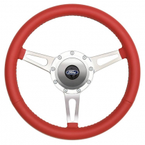 GT9 Retro Cobra Style 3 Spoke Steering Wheel - Red Leather