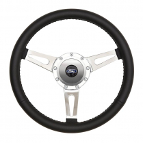 GT9 Retro Cobra Style 3 Spoke Steering Wheel - Black Leather