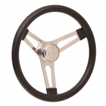 GT3 3 Spoke Steering Wheel w/Chrome Slot Spoke - Black Foam