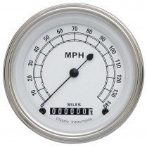 Classic White 3-3/8" 0-140 MPH Speedometer Gauge - SLF