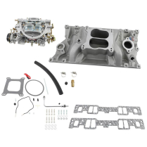 Chevy SB Performer Satin Vortec Intake Manifold & Carb Kit