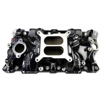 1955-86 SBC Blk Coated Perf EPS Intake Manifold Frt Oil Fill