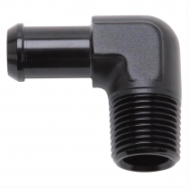Black Anodized Hose End, 90-deg., 1/2" NPT to 5/8" Barbed