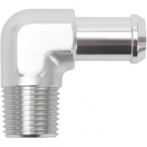 Clear Anodized Hose End, 90 Deg 1/2" NPT to 5/8" Barbed