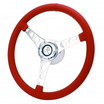 Vette Laser Cut 15" Steering Wheel - Red Leather