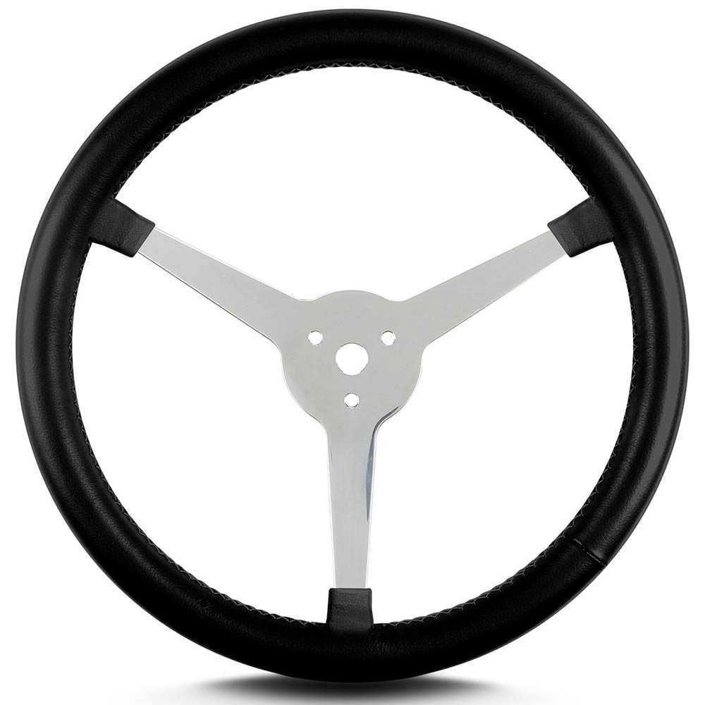 Forever Sharp 14 Inch Chrome Steering Wheel – Dark Wood 3-Spoke With Plain Billet Horn Button