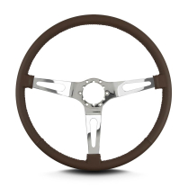 Teardrop 3 Spoke 15" Polish Steering Wheel Thin Grip - Brown