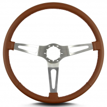 Teardrop 3 Spoke 15" Satin Steering Wheel Thin Grip- Caramel
