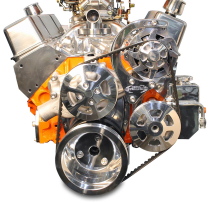BB Chevy V-Drive Kit w/o A/C w/Billet P/S Res - Clear Coated