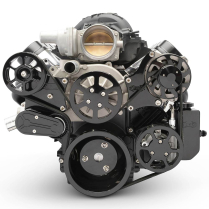 Chevy LS S-Drive Serp Kit wo AC w/Billet P/S Res - Gloss Blk