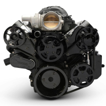 Chevy LS S-Drive Serp Kit wo AC w/Billet P/S Res - Matte Blk