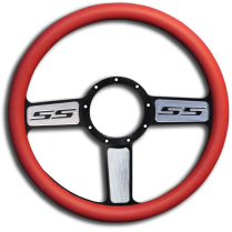 SS Logo Black & Mach 13-1/2" Steering Wheel with Red Grip