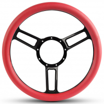 Symmetrical Slot Gloss Black 13.5" Steering Wheel w/Red Grip