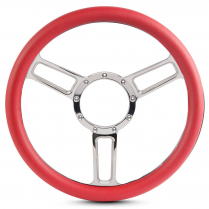 Symmetrical Slot Polished 13.5" Steering Wheel with Red Grip