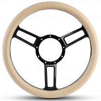 Symmetrical Slot Gloss Black 13.5" Steering Wheel w/Tan Grip