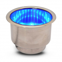 Stainless Steel Cup Holder with - Gloss Blue LED - Polished