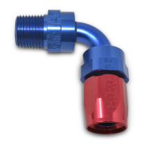 -10AN to 3/8" NPT 90 Deg Swivel Full Flow Hose End- Blue/Red