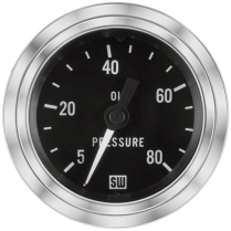 Deluxe Series Black Face 0-80 psi Oil Pressure Ga - 2-1/16"