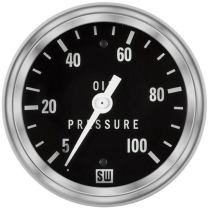 Deluxe Series Black Face 0-100 psi Oil Pressure Ga - 2-5/8"